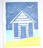 Handmade block printed beach hut blank greeting card - new colourway - Image 2