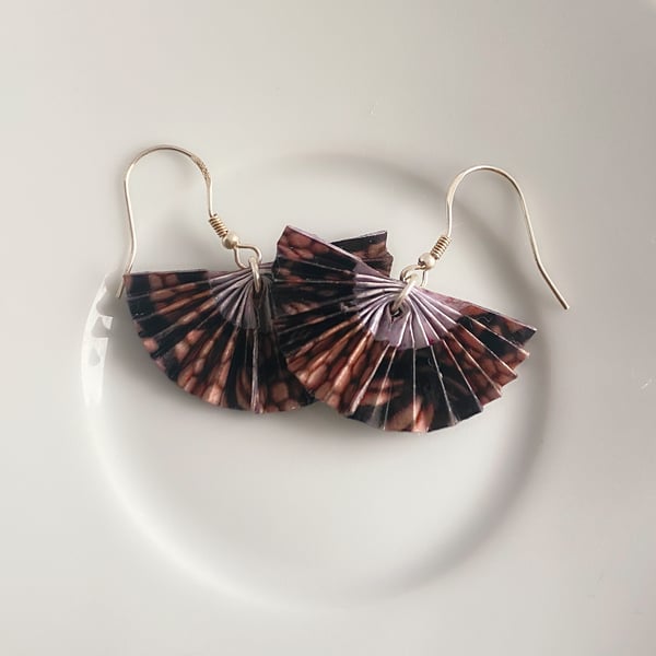 Origami Fan Earrings, Paper Fan Dropped Earrings, 925Silver, Black Pink Earrings