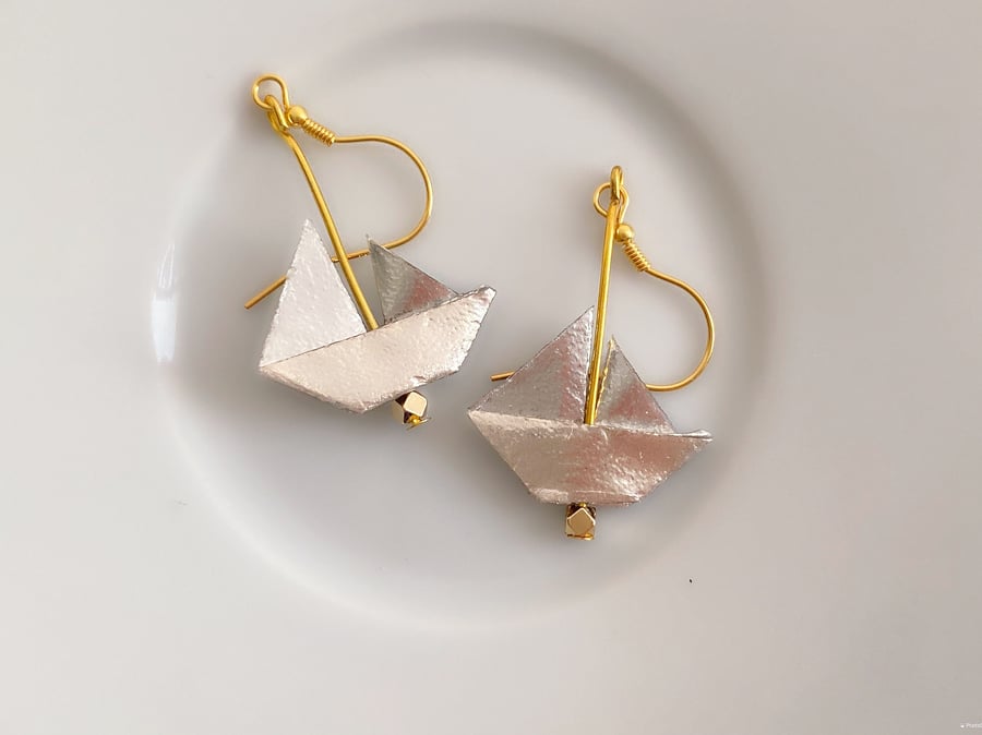 Origami Earrings, Paper Boat Earrings, Yacht Earrings, Gift for Sailors