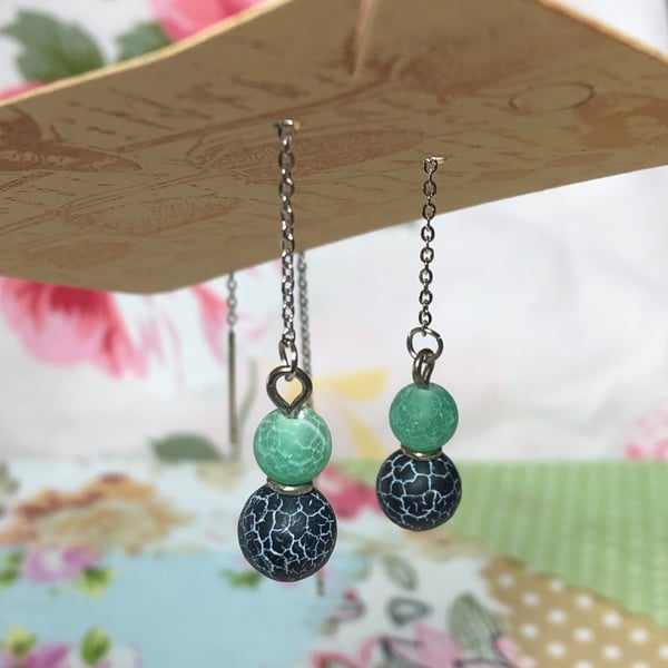Mint black Agate threader earrings