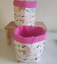 Fabric storage container: stripey daschunds; lined with pink - Image 3