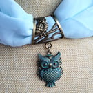 Owl Scarf Pendant, Scarf Jewelry, Antique Bronze, Vintage Style Patina