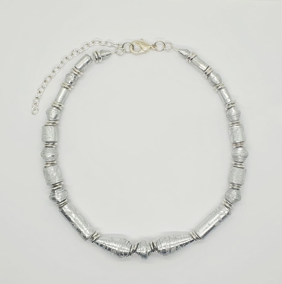 Silver paper beaded choker necklace