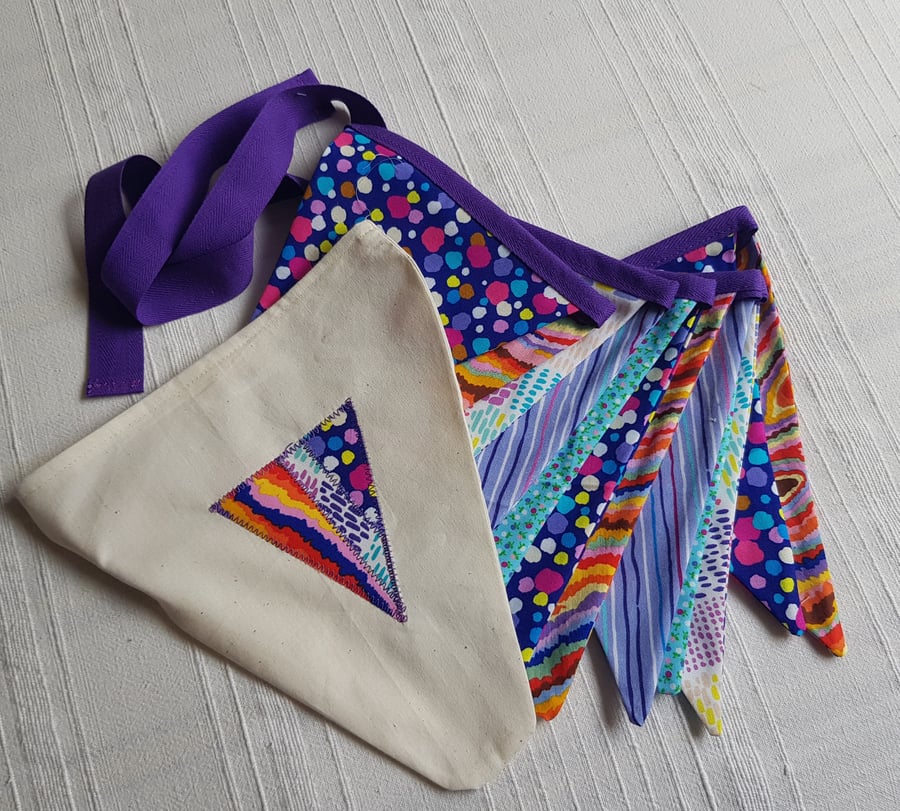 Cotton bunting in a bag: purple & bright colours contemporary prints