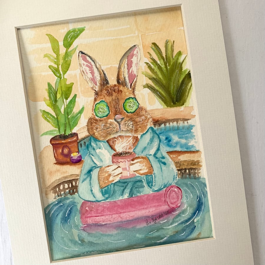 Bunny in the Spa - Original Watercolour painting