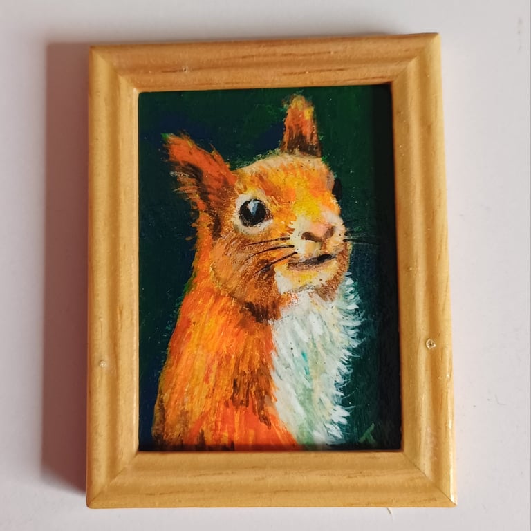 Red Squirrel PortraitMiniature Oil Painting