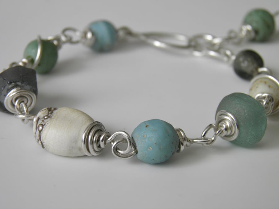 Sterling Silver Bracelet with Recycled Glass