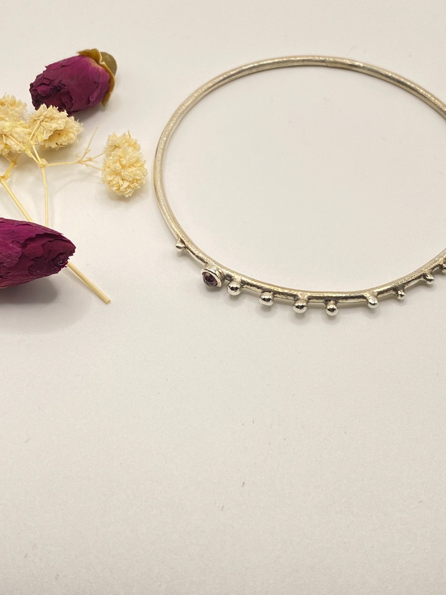 Silver Stacker Bangle with Pink Tourmaline 