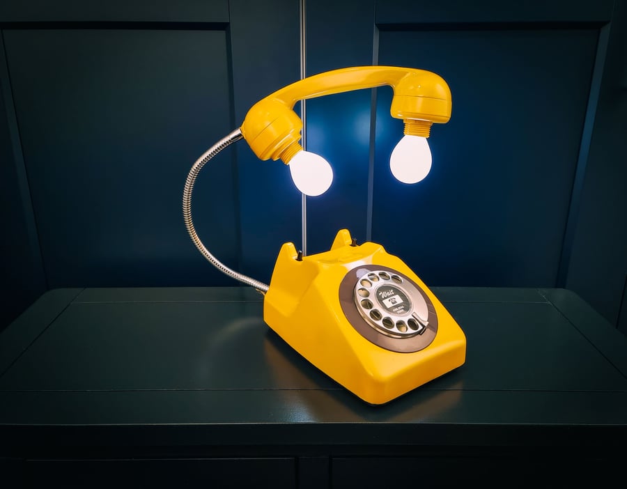 Mustard Yellow Retro Rotary Telephone Upcycled Lamp