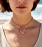 Celestial Pendant Copper Choker Necklace - Rose Quartz & Amethyst, Spiritual