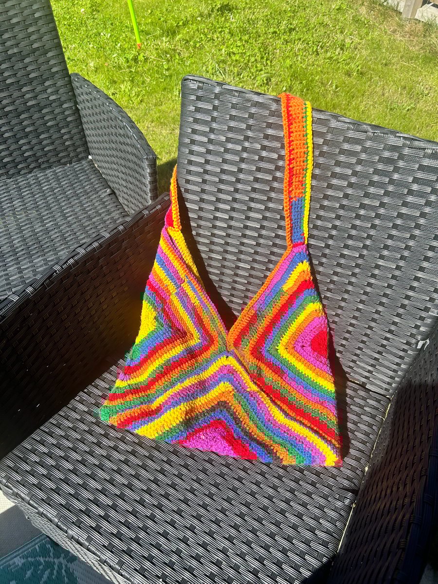 boho granny square rainbow tote bag