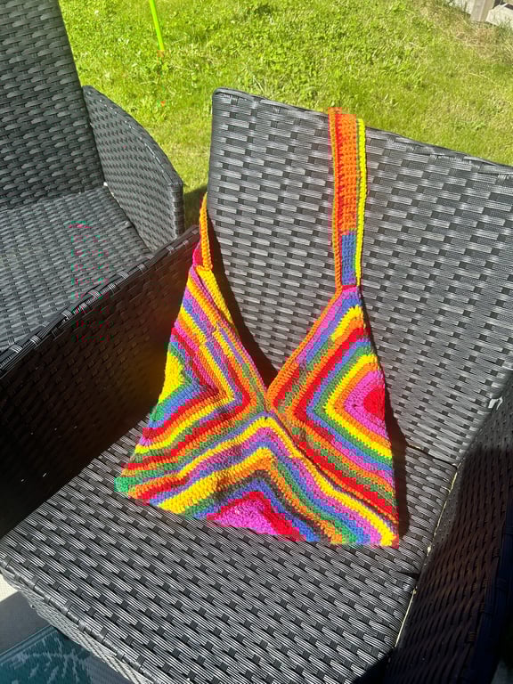 boho granny square rainbow tote bag
