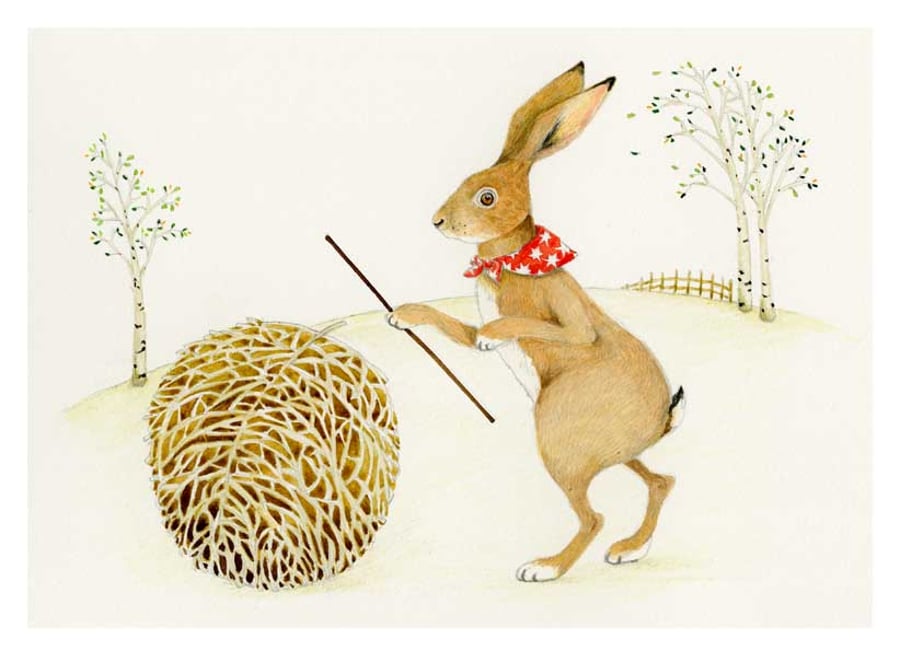 A Hare with Tumbleweed Giclee A4 Print