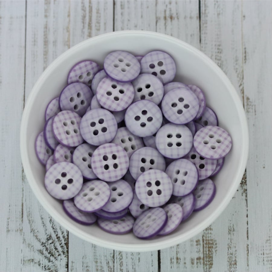 Lilac Gingham Buttons, Checked Buttons 10mm