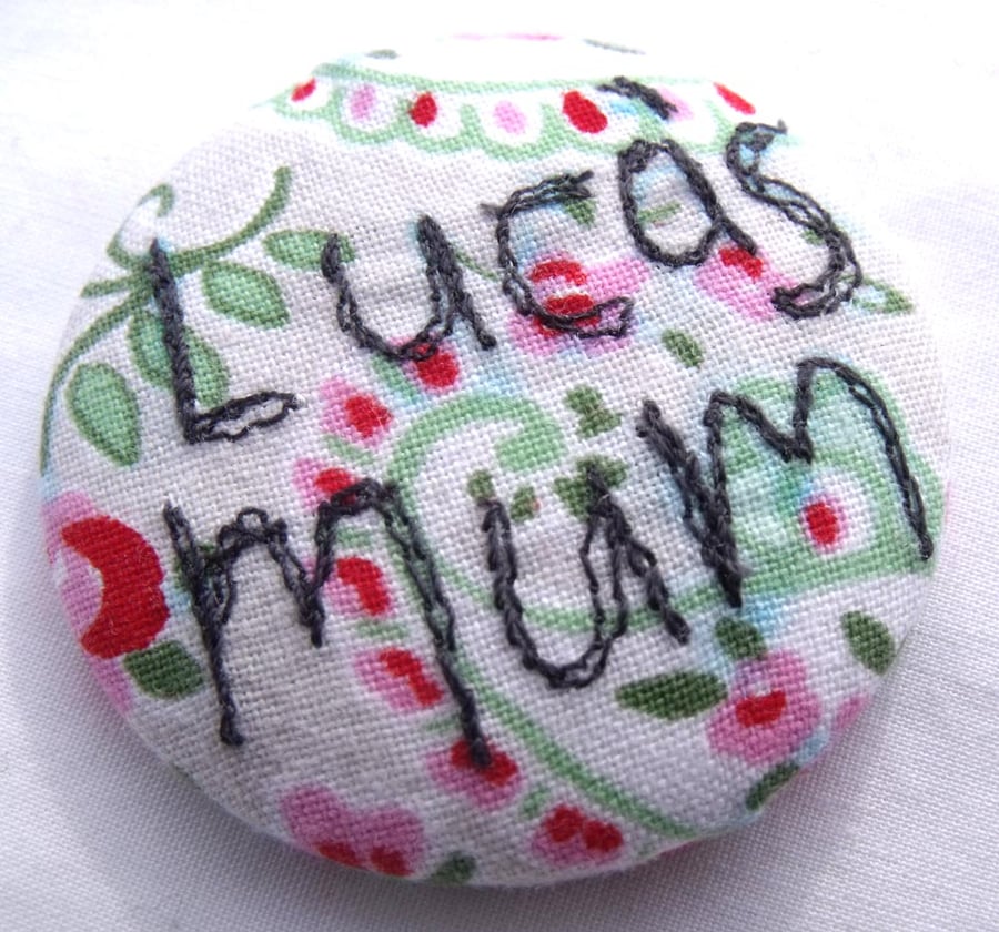 Handmade Unusual Mothers Day Gift Embroidered Textile Cath Kidston Badge Brooch