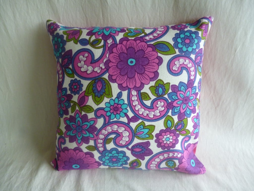 Vibrant 1970s barkcloth cushion cover
