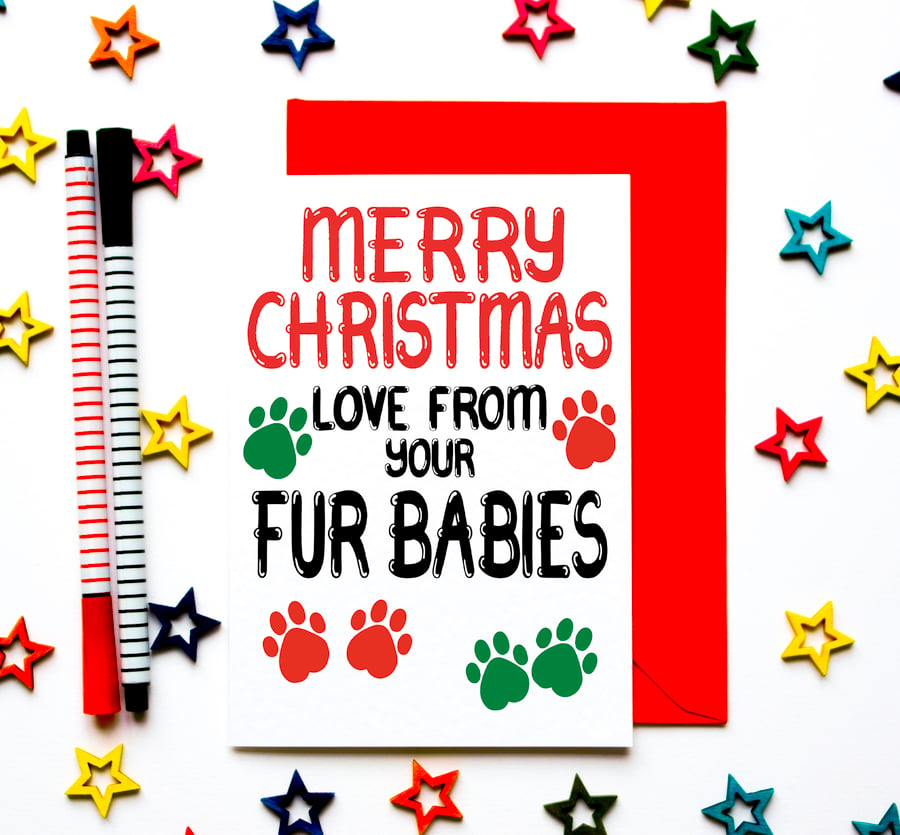 Christmas Card From Fur Babies, Dogs, Cats, Pets, Furry Children
