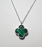 Genuine Malachite Lucky Four Leaf Clover Sterling Silver Necklace 18 Inch - Image 1