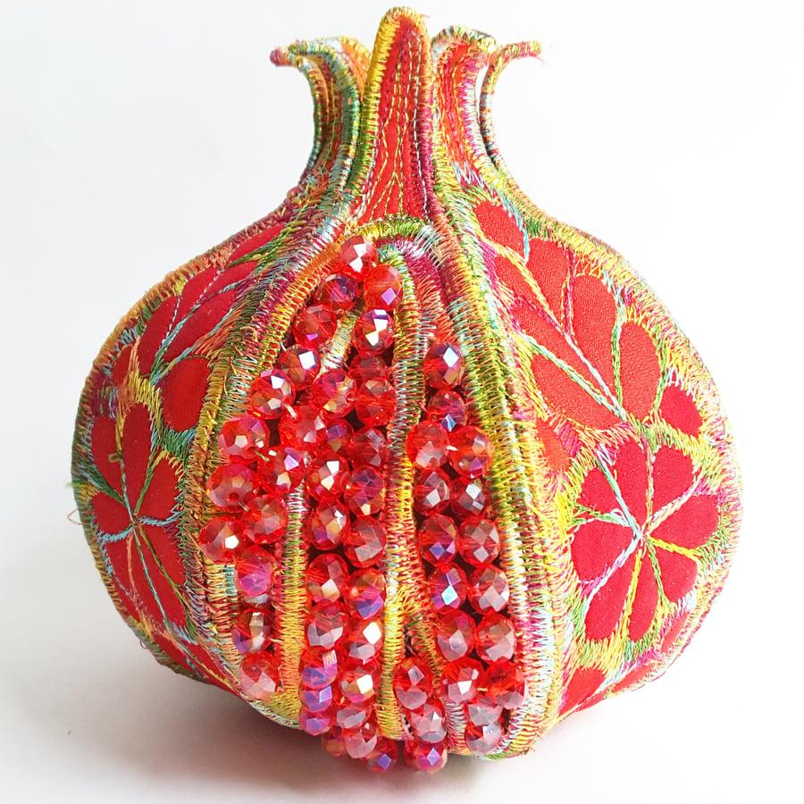 3D Textile Pomegranate Fibre Art Machine Embroidery Vibrant Colourful Hand Dyed 