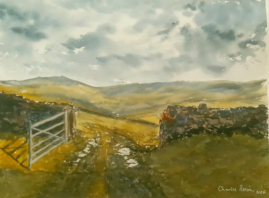 Original Watercolour Landscape . Gateway to the Moors. 15x11 inches