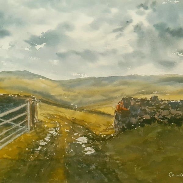 Original Watercolour Landscape . Gateway to the Moors. 15x11 inches