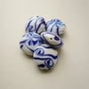5 White and Blue Swirl Glass Cushion Beads