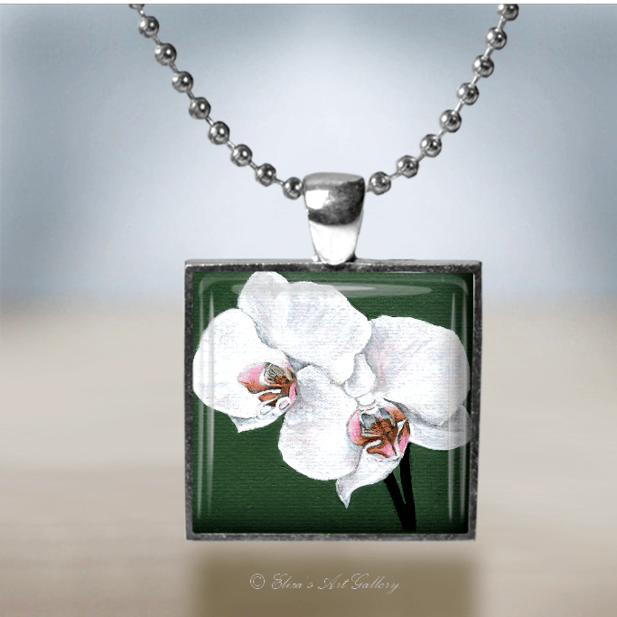 Silver Plated Orchid Flower Art Pendant Necklace