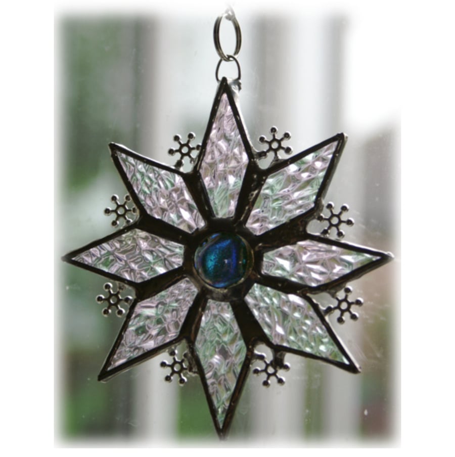 Sparkly Star Suncatcher Stained Glass Snowflake Blue handmade 9.5cm