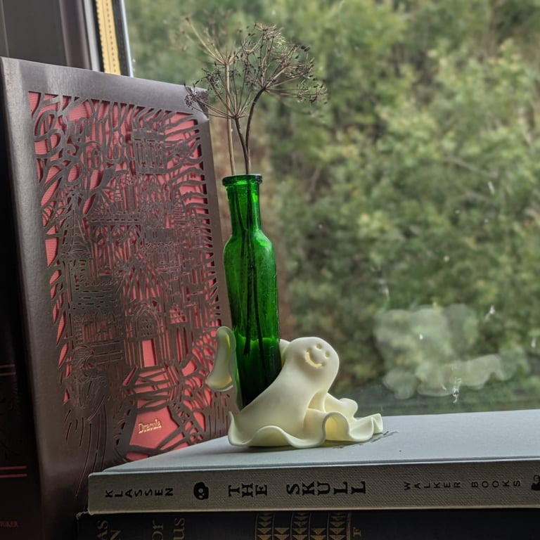 Lavinia - Glow in the dark polymer clay & vintage glass bud vase 