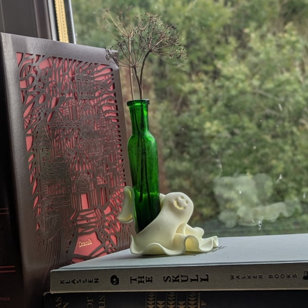 Lavinia - Glow in the dark polymer clay & vintage glass bud vase 