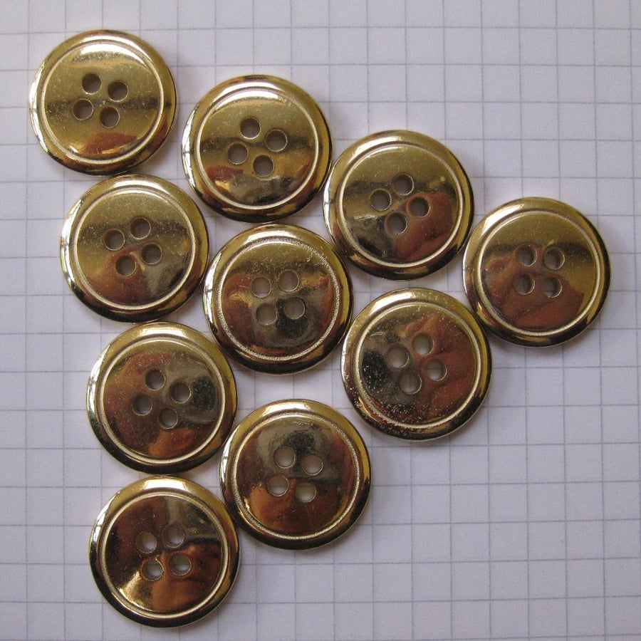 10 Medium Flat Brassy Buttons with Rim