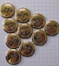 10 Medium Flat Brassy Buttons with Rim