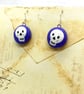 Skulls on purple fabric button dangle earrings -  Seconds Sunday - Image 6