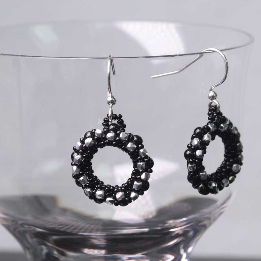 Black and Silver Wreath Earrings