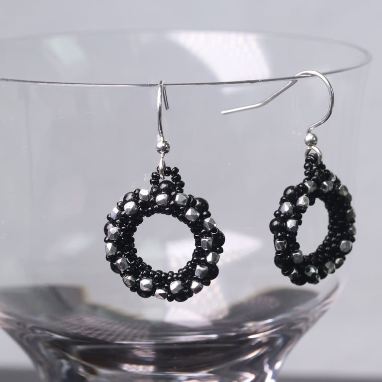 Black and Silver Wreath Earrings