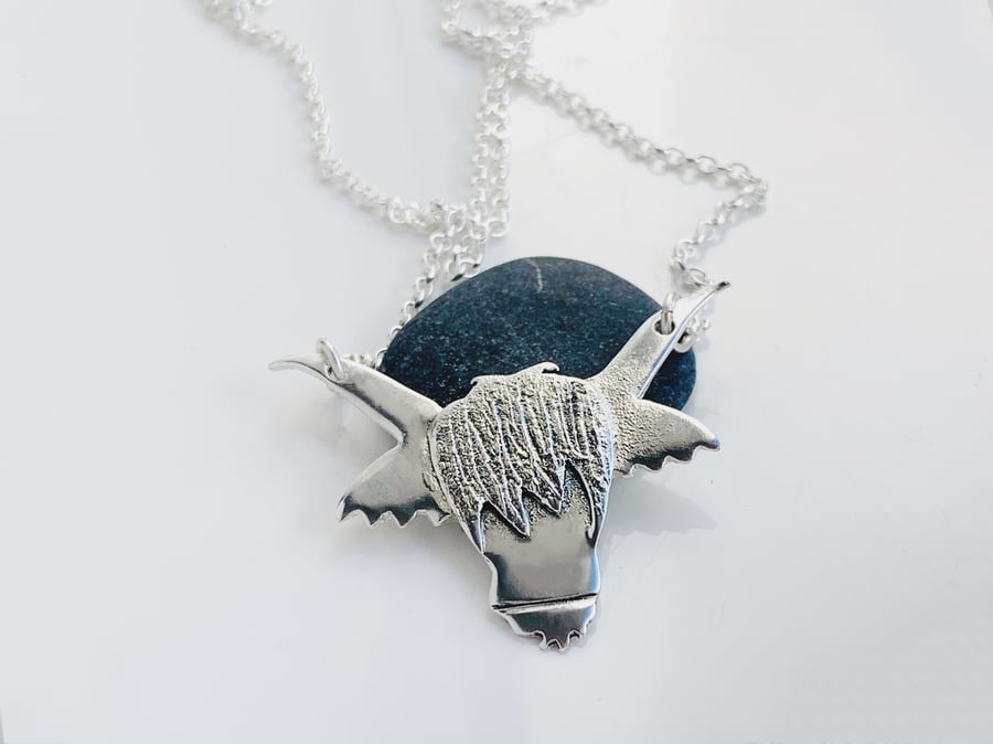 Recycled Sterling Silver Highland Cow Pendant
