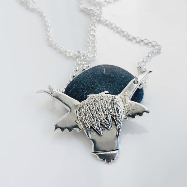 Recycled Sterling Silver Highland Cow Pendant