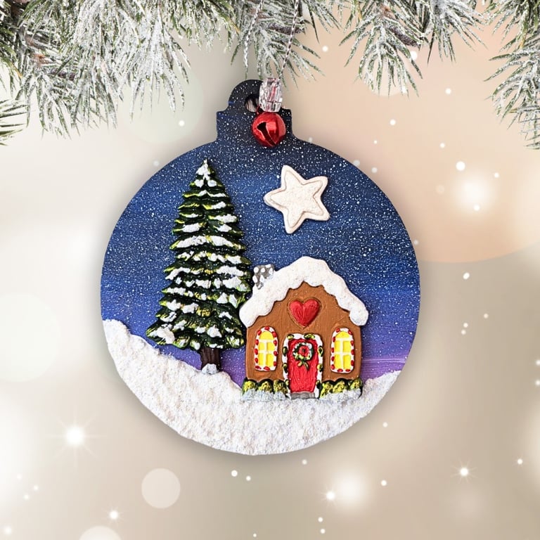Hanging Gingerbread Cottage Christmas Decoration 