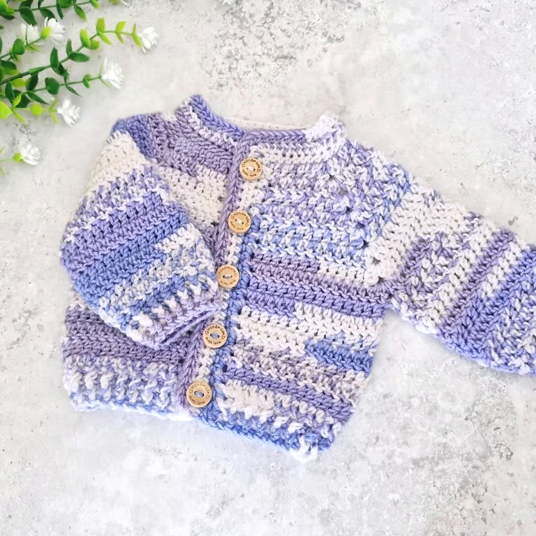 Handmade Crochet Baby Cardigan – 0–3 Months