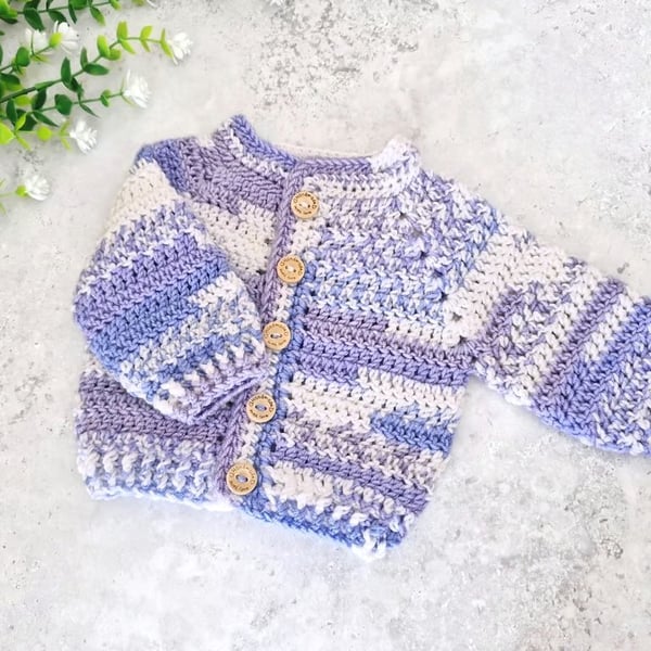 Handmade Crochet Baby Cardigan – 0–3 Months