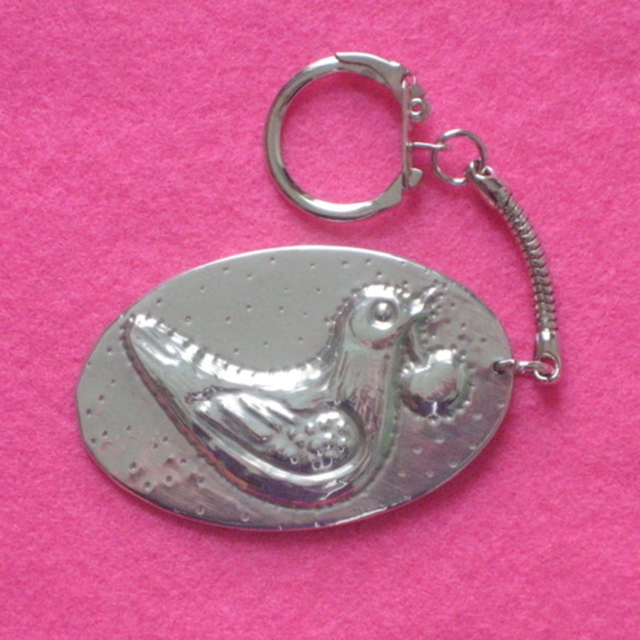 REDUCED!Pewter keyring,bird and cherry design