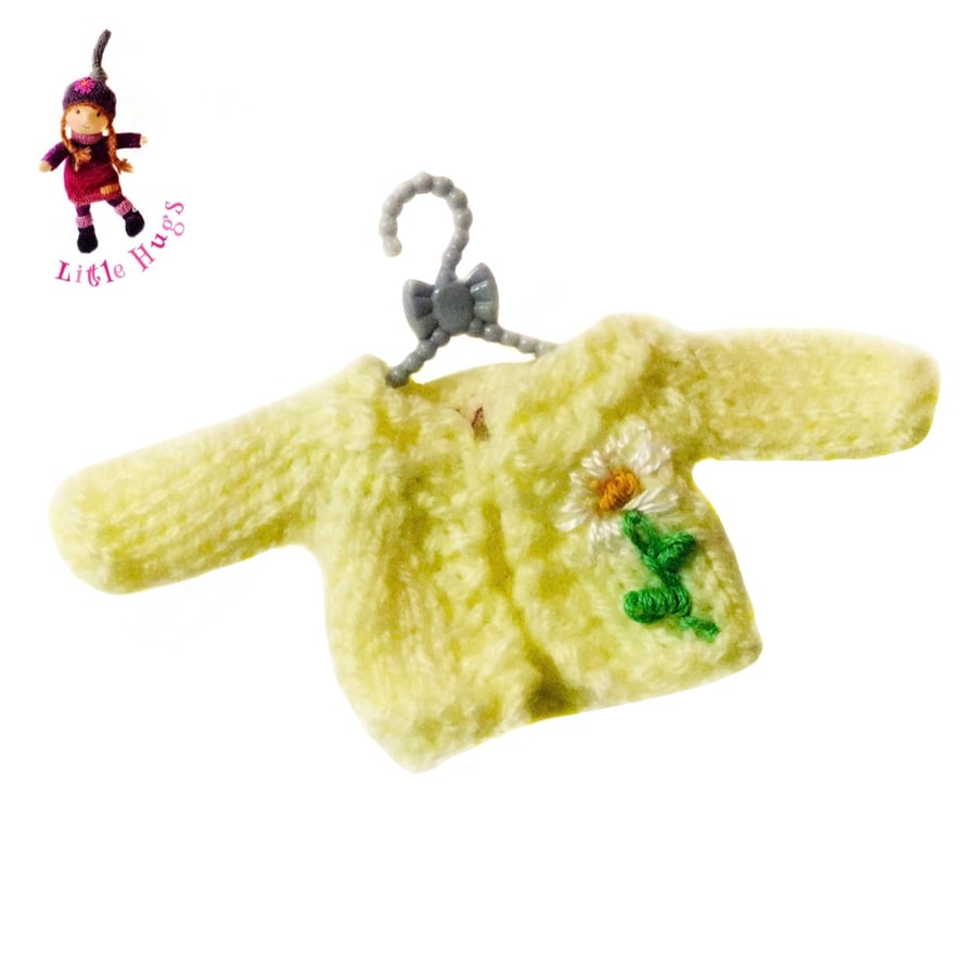 Reserved for Claire - Lemon Embroidered Cardigan to fit the Little Hug Dolls
