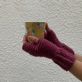 FINGERLESS MITTS , gloves '  Valley Tweed '. Merino Wool blend. Dusky Pink.