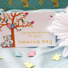 Naming Day Gift Tag with Teddy Bear Confetti