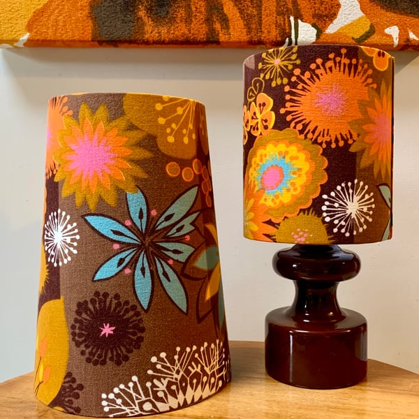 Groovy JUDITH Flower Power RETRO Orange Floral 60s 70s Vintage Fabric Lampshade