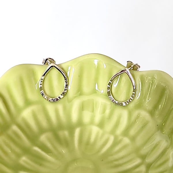 Sterling Silver Hammered large Teardrop Stud Earrings