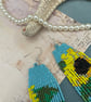 Beaded fringe earrings, Sunflower design, boho dangle fringe earrings, gift her - Image 6