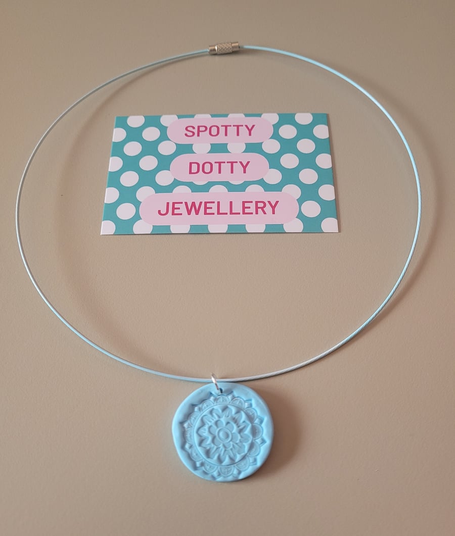 Baby Blue Stamp Polymer Clay Pendant Chocker