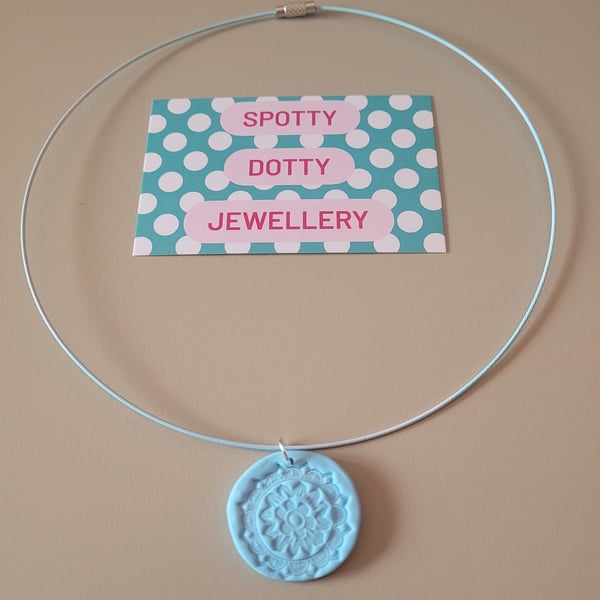 Baby Blue Stamp Polymer Clay Pendant Chocker