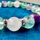 Fluorite and White JadeBeaded Bracelet Natural Gemstones High Quality 8mm beads